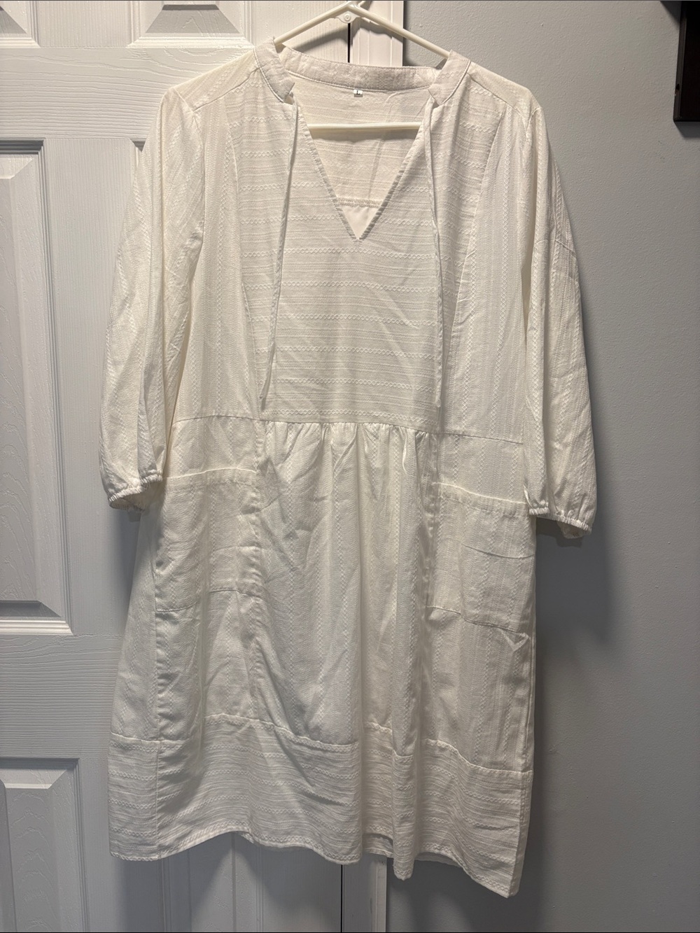White Textured V-Neck Tunic Dress